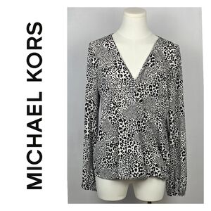 Michael Michael Kors Leopard Print Wrap Blouse – Adjustable Sleeves,  Size M